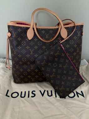 Pre-loved Louis Vuitton Brown Monogram Neverfull Tote Pivoine